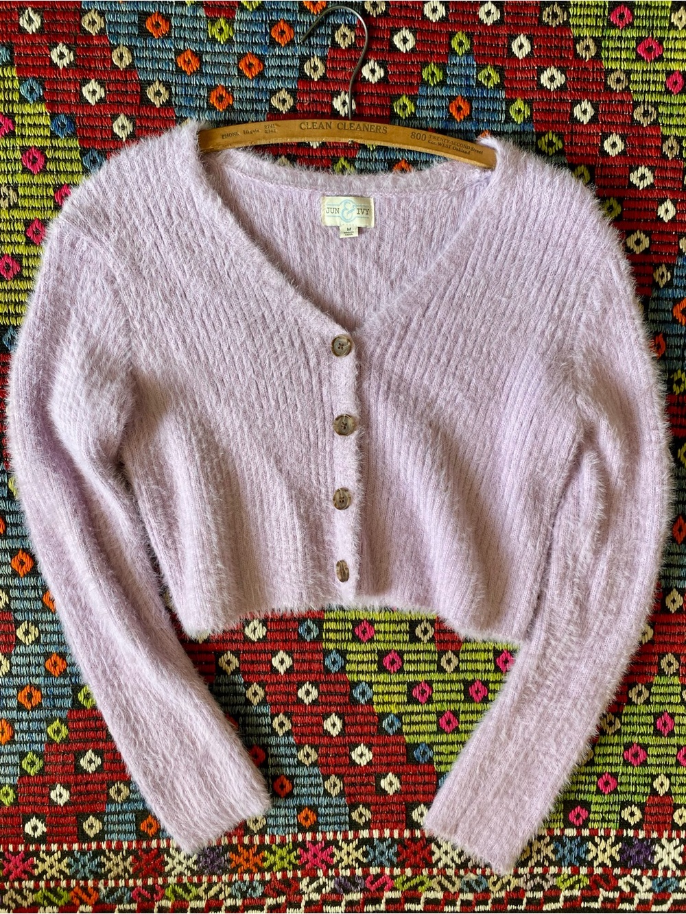 Lavender V-Neck Fuzzy Cropped Cardigan